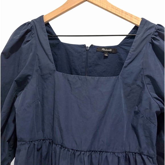 Madewell Navy Blue Babydoll Mini Dress Size 4 Tier Ruffle Y2K Square Neck Cotton - Picture 7 of 14